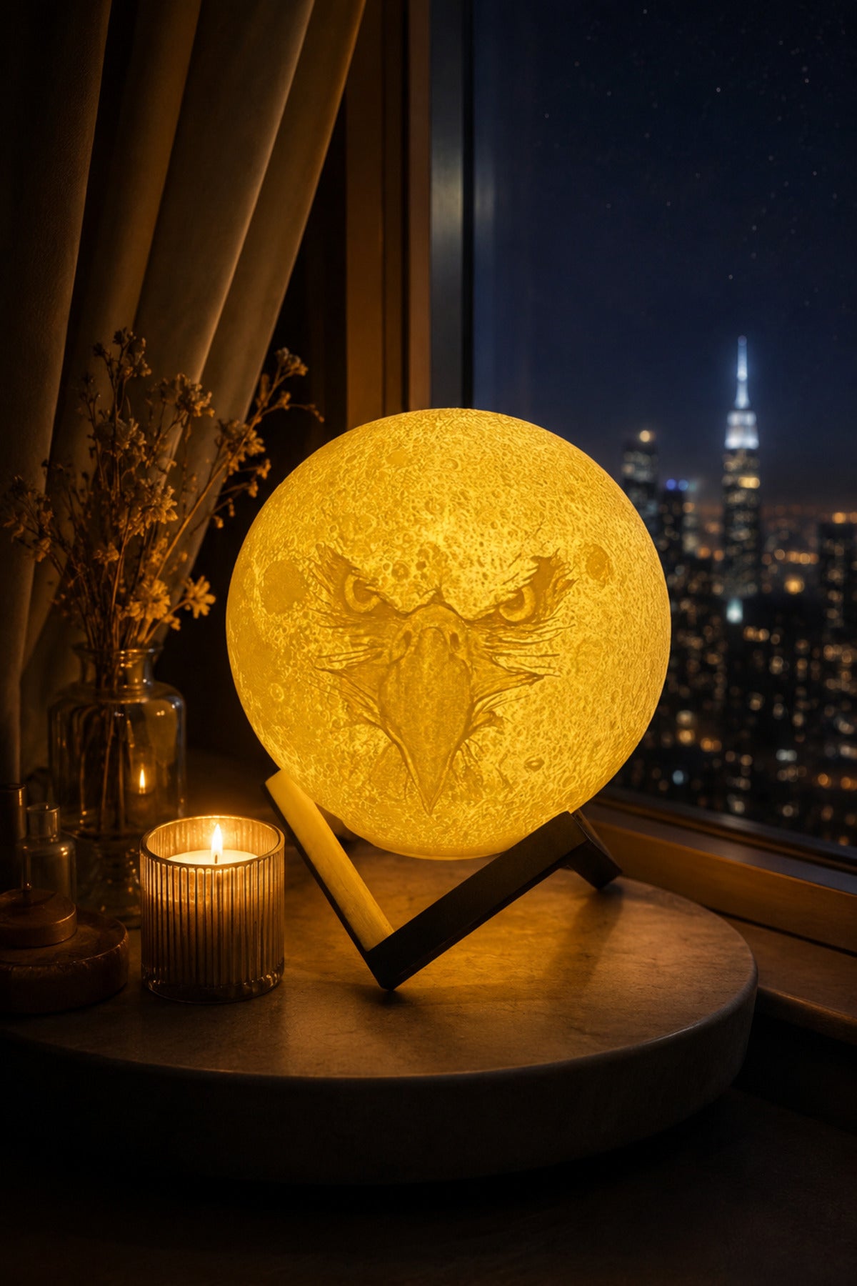Kartal 3 Yıldız Dekoratif ay Gece Lambası Moon Lamp Pilli