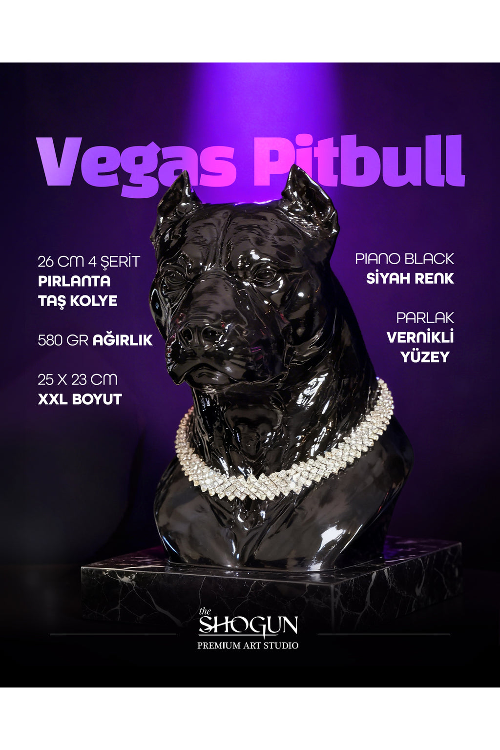 Vegas Pitbull Pırlanta Kolyeli Lüks Dekoratif Pitbull Figürü