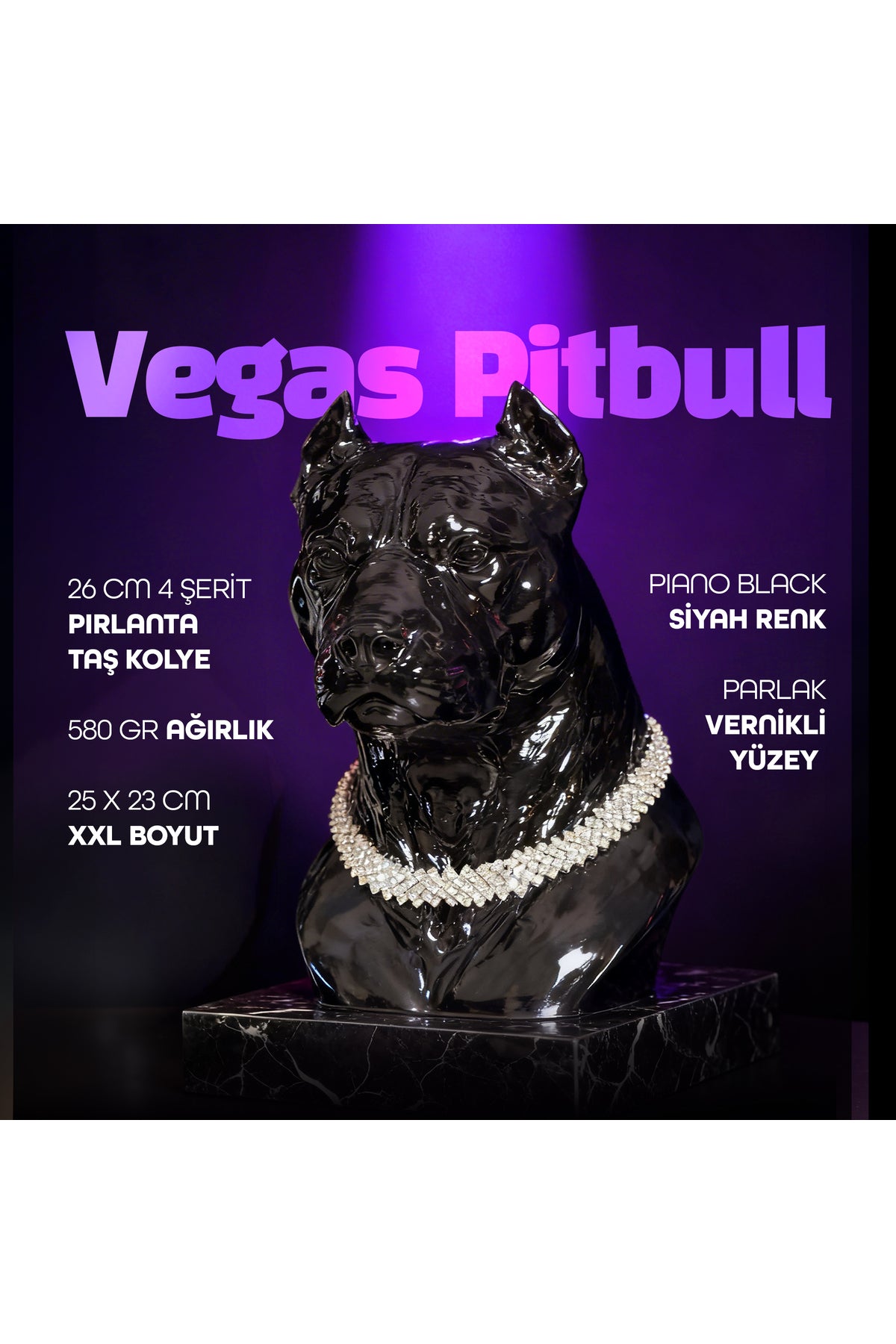 Vegas Pitbull Pırlanta Kolyeli Lüks Dekoratif Pitbull Figürü