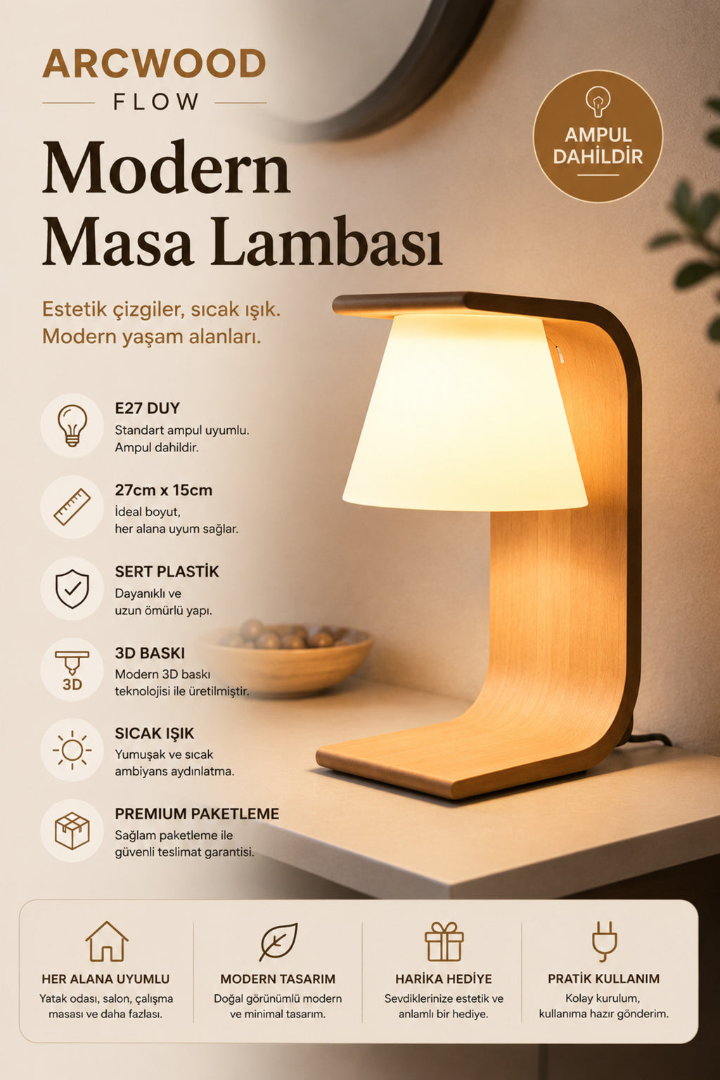 Arcwood Flow Masa Lambası