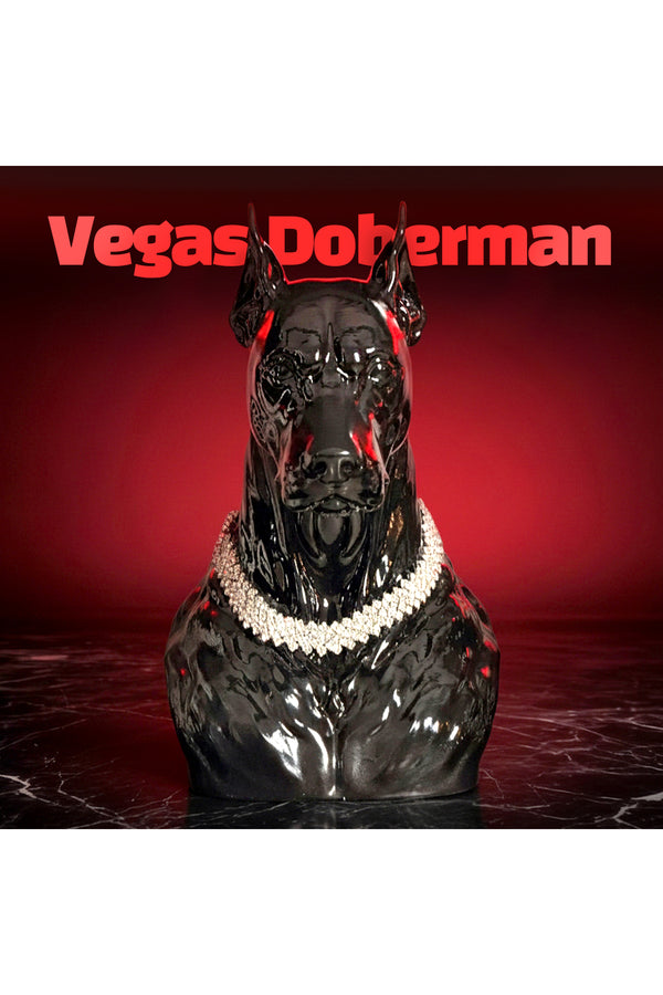 Vegas Debormen Pırlanta Kolyeli Lüks Dekoratif Doberman Figürü