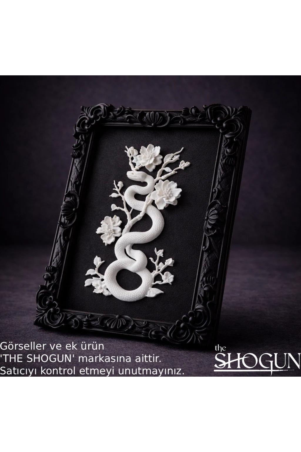 Eterna Yılan & Çiçek Rölyef Siyah Tablo | Varaklı Çerçeve 170mm x230mm