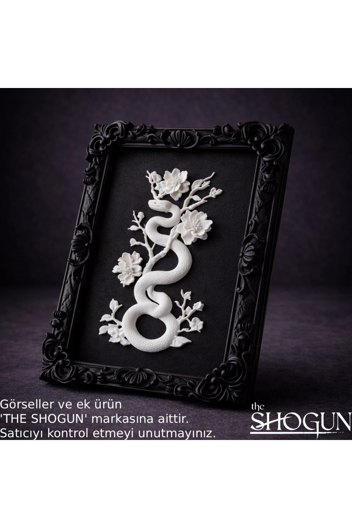 Eterna Yılan & Çiçek Rölyef Siyah Tablo | Varaklı Çerçeve 170mm x230mm