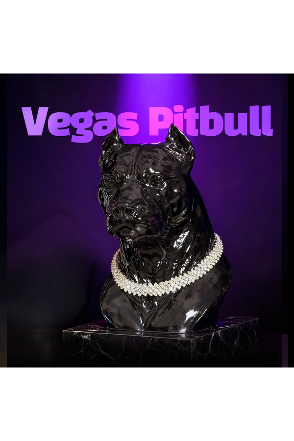Vegas Pitbull Pırlanta Kolyeli Lüks Dekoratif Pitbull Figürü