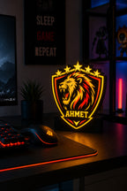 Aslan Tasarım İsime Özel Tasarım Masa Lambası Sarı Kırmızı Gece Lambası