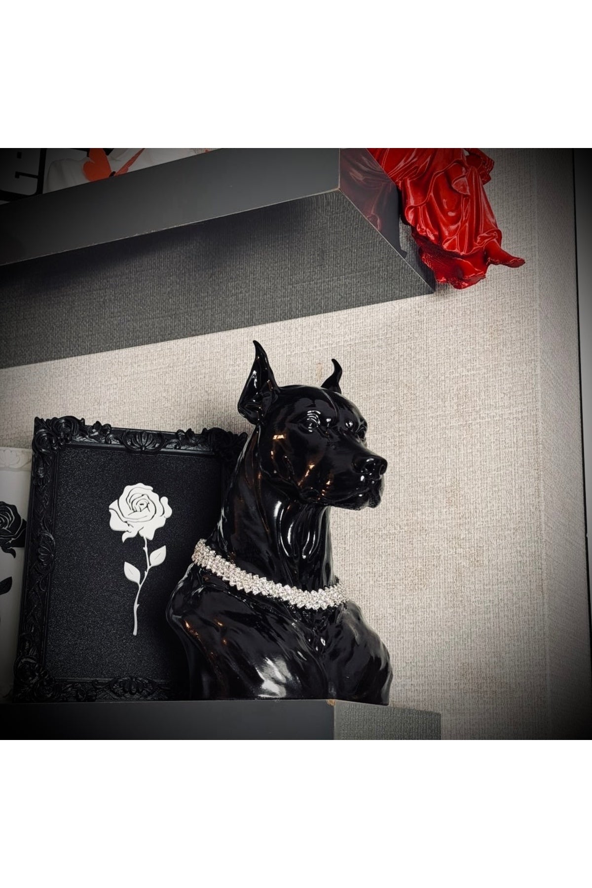 Vegas Debormen Pırlanta Kolyeli Lüks Dekoratif Doberman Figürü
