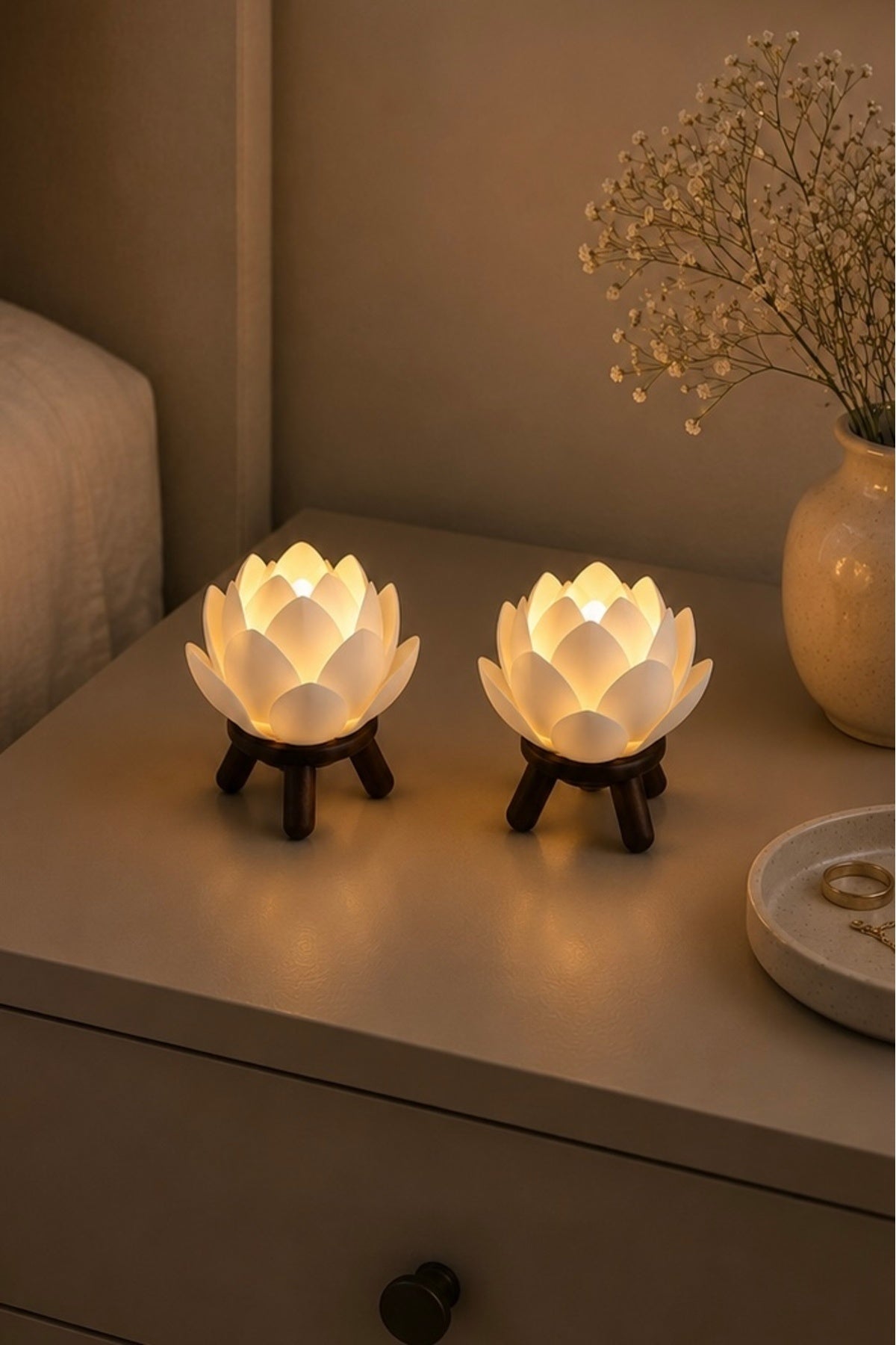 2 Adet Lotus Çiçeği Lamba Bohem Abajur Modern Ev Dekoru Mumluk