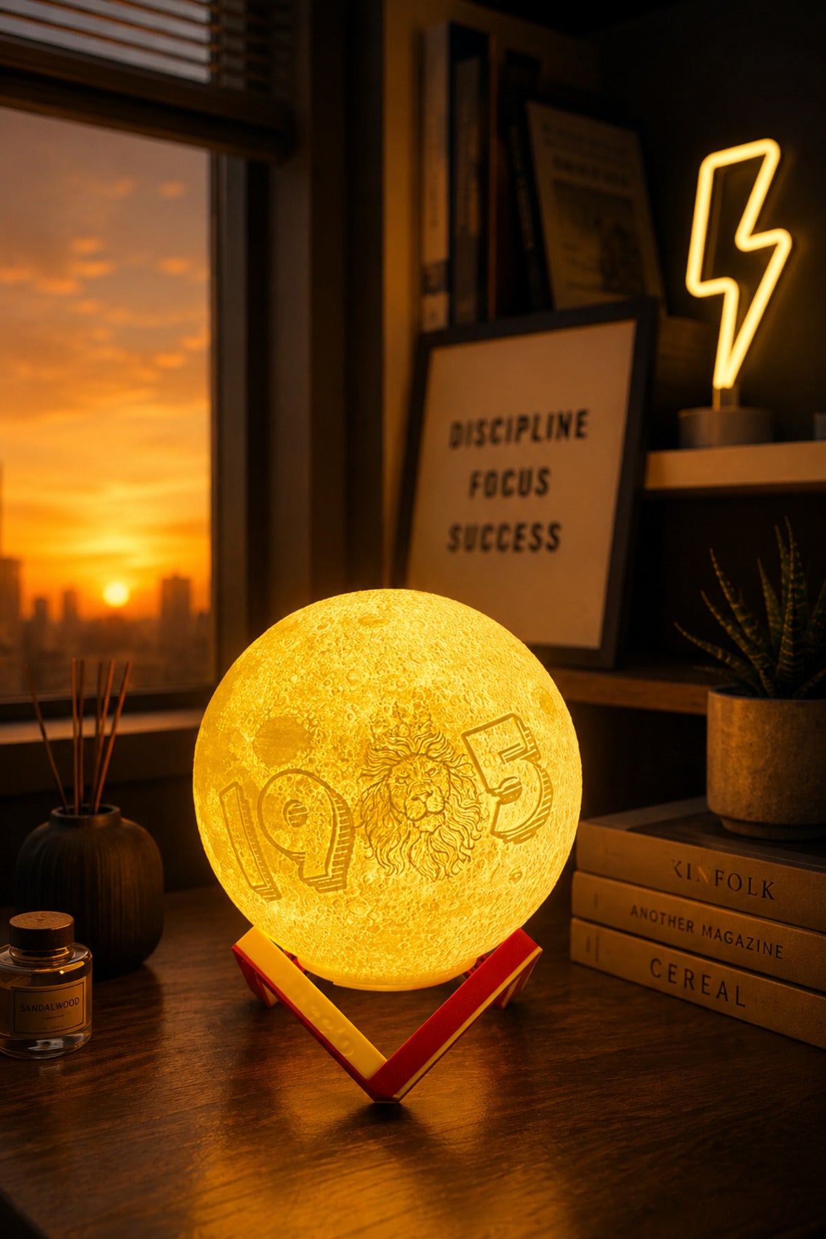 Aslan Fotoğraflı Dekoratif Ay Gece Lambası Moon Lamp Pilli 1905