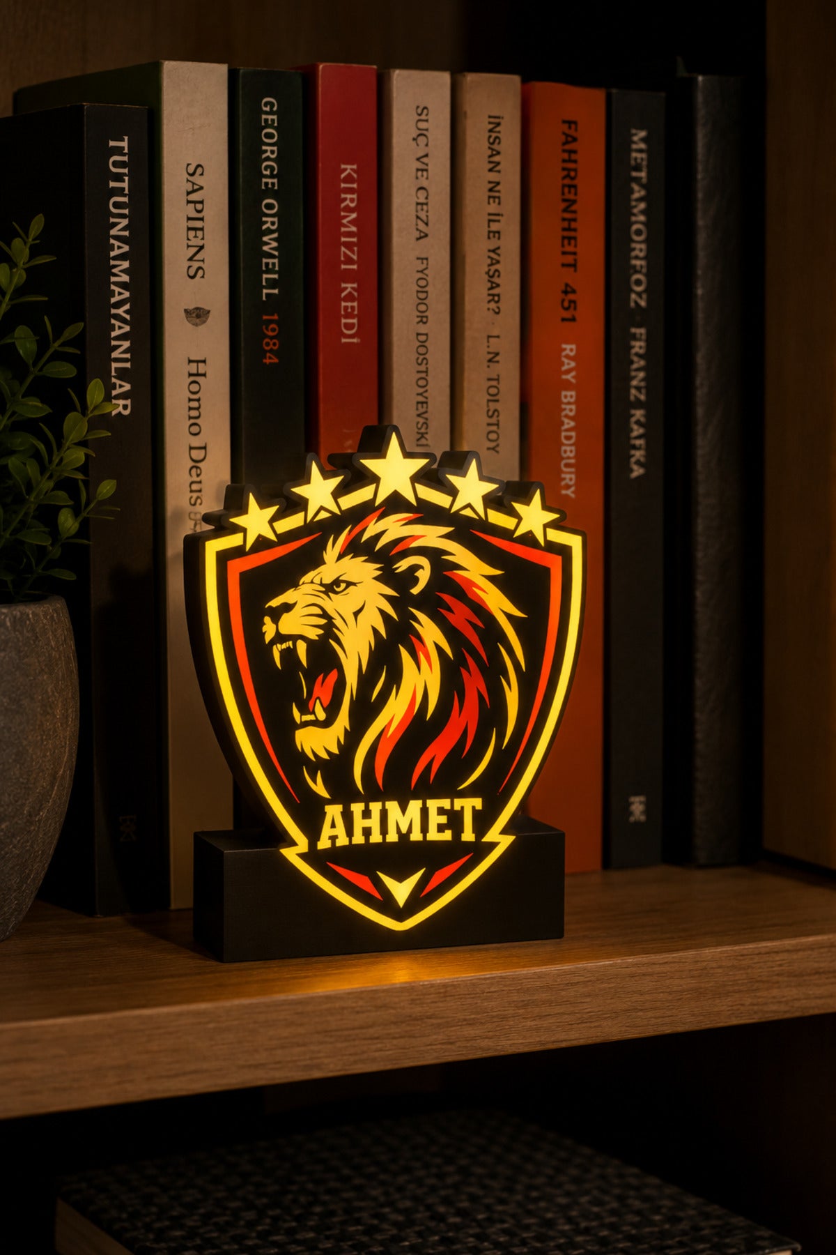 Aslan Tasarım İsime Özel Tasarım Masa Lambası Sarı Kırmızı Gece Lambası
