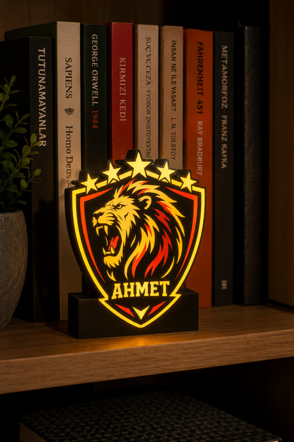 Aslan Tasarım İsime Özel Tasarım Masa Lambası Sarı Kırmızı Gece Lambası
