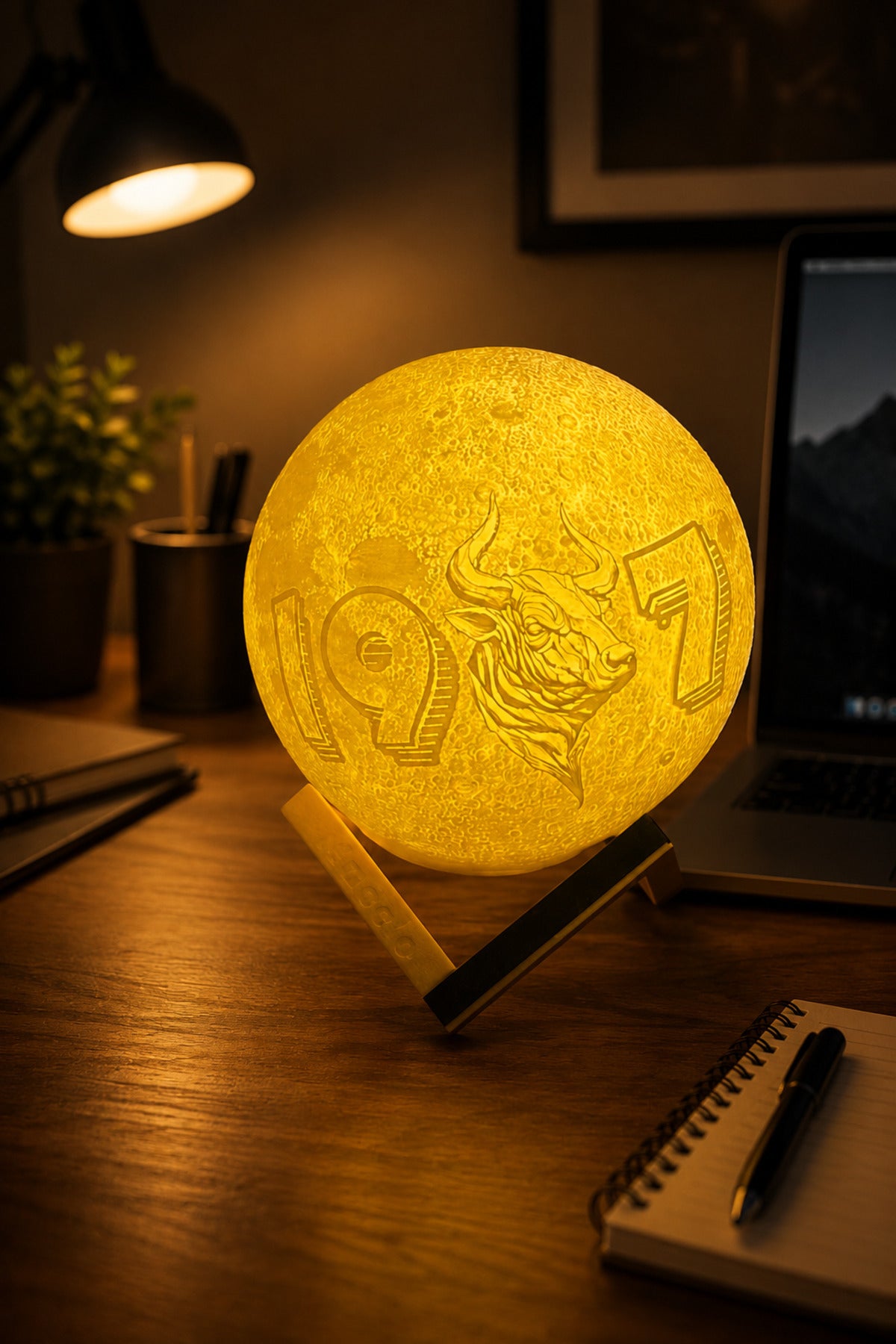 Alex Efsane Fotoğraflı 3D Dekoratif ay Gece Lambası Moon Standlı Pilli(13 Cm)