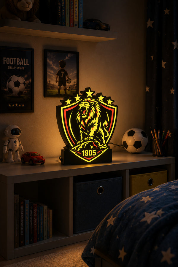 Aslan Figürlü 1905 Tasarım Masa Lambası Sarı Kırmızı Gece Lambası