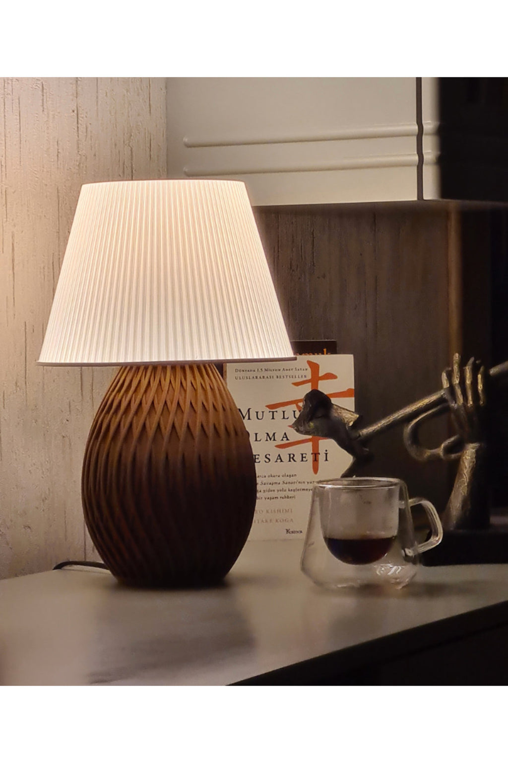 Kahverengi Terra Pleat – Dekoratif Masa Lambası | Modern Dekoratif Abajur