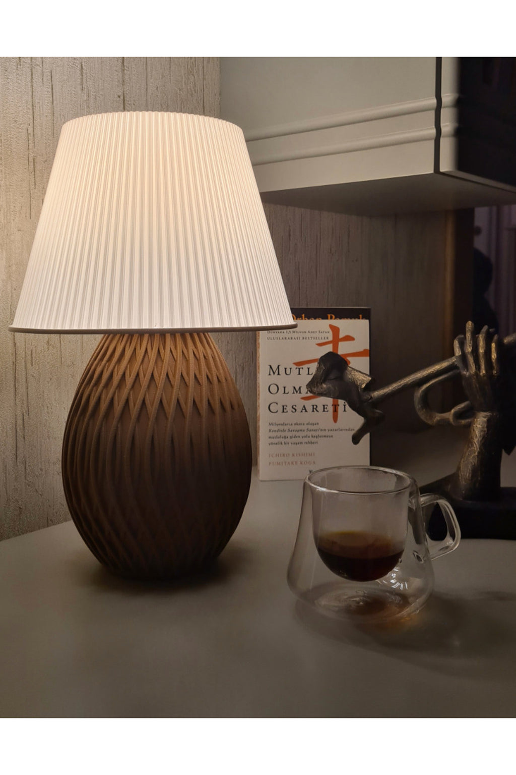 Kahverengi Terra Pleat – Dekoratif Masa Lambası | Modern Dekoratif Abajur