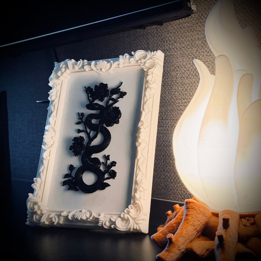 Eterna Yılan & Çiçek Rölyef Beyaz Tablo