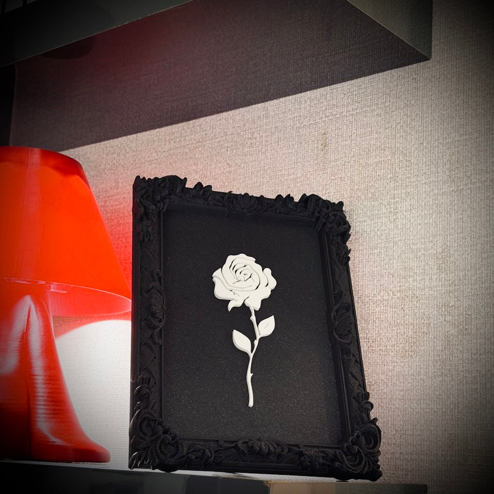 Monarch Rose Kabartma Gül Model Varaklı Siyah Premium Tablo
