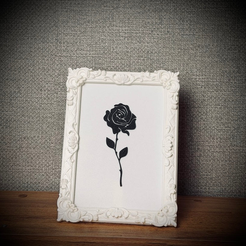 Monarch Rose Kabartma Gül Model Varaklı Beyaz Premium Tablo