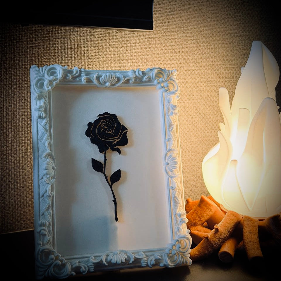 Monarch Rose Kabartma Gül Model Varaklı Beyaz Premium Tablo