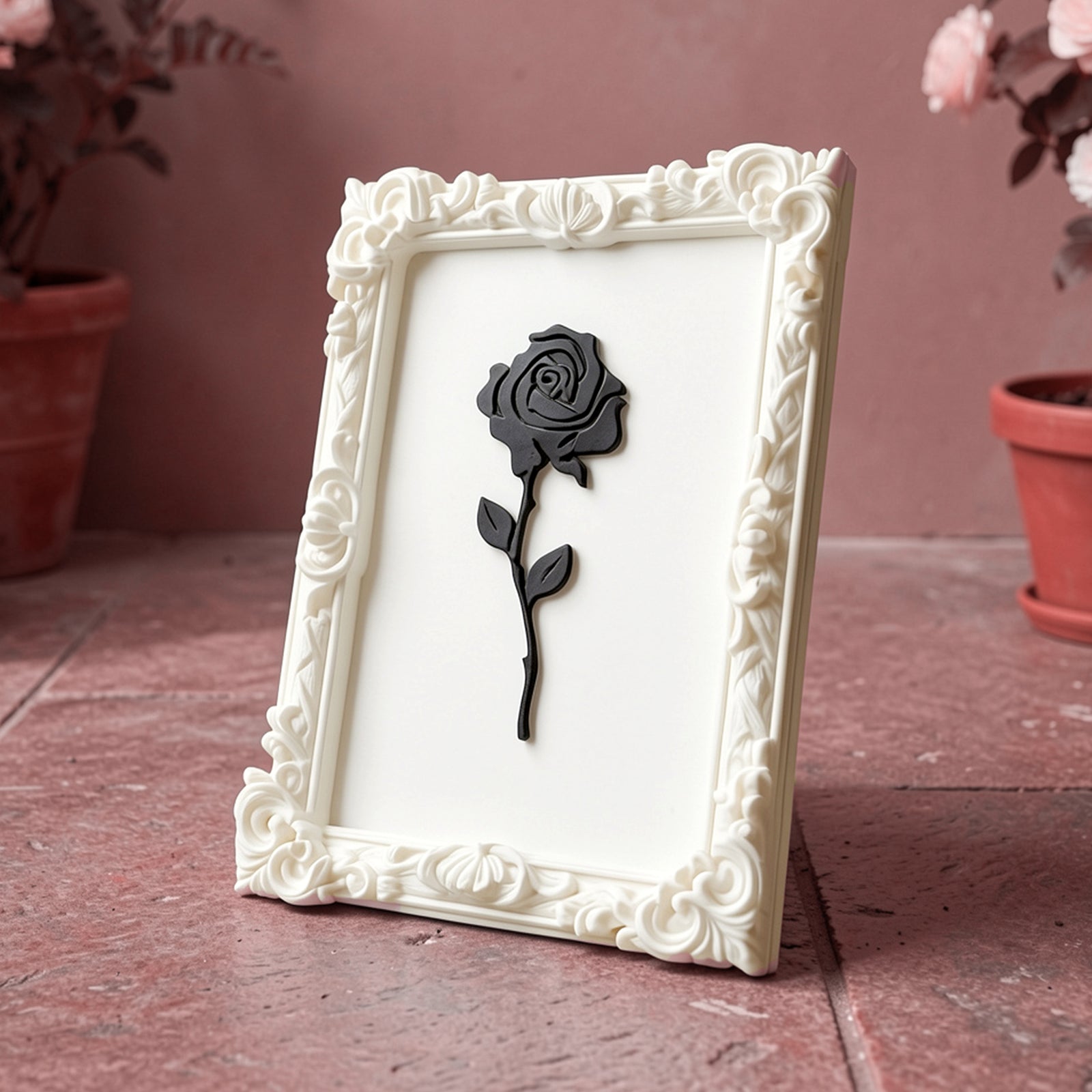 Monarch Rose kabartma gül model varaklı beyaz premium tablo