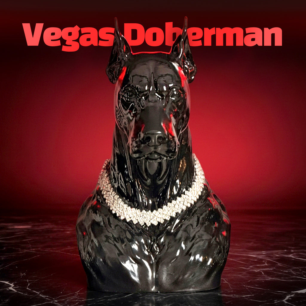 Vegas Deborman Pırlanta Kolyeli Lüks Dekoratif Doberman Figürü