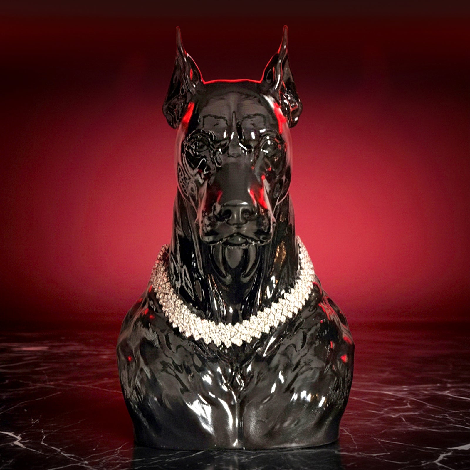 Vegas Deborman Pırlanta Kolyeli Lüks Dekoratif Doberman Figürü
