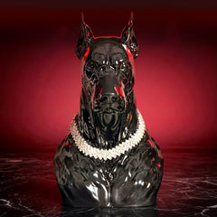 Vegas Deborman Pırlanta Kolyeli Lüks Dekoratif Doberman Figürü