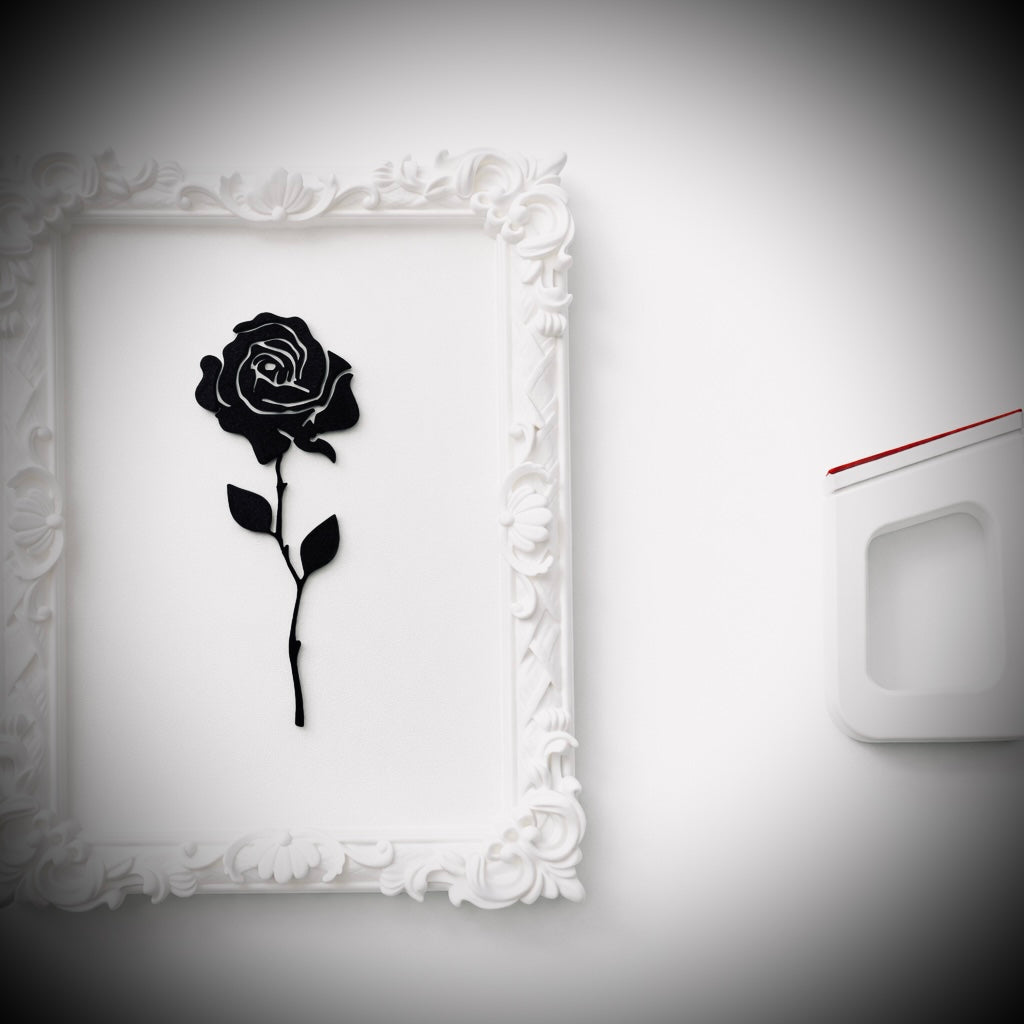 Monarch Rose Kabartma Gül Model Varaklı Beyaz Premium Tablo