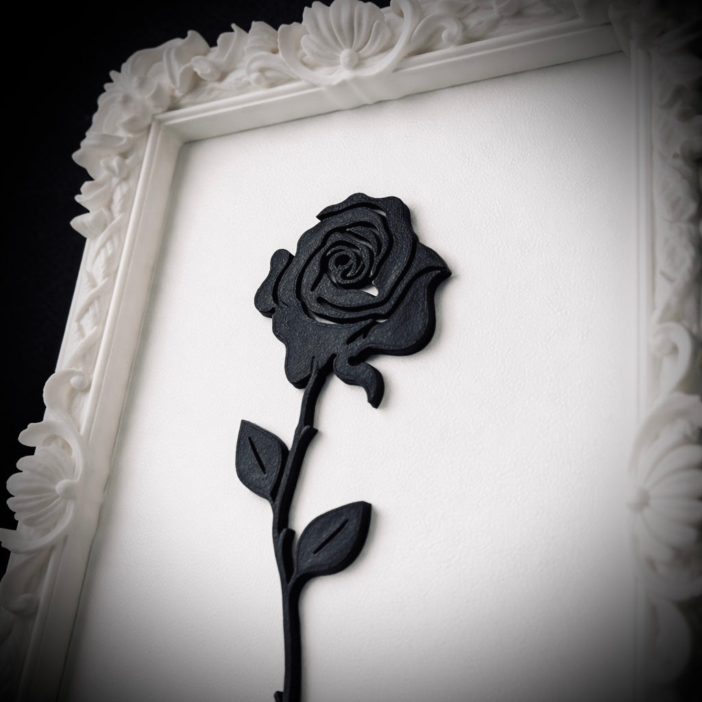 Monarch Rose Kabartma Gül Model Varaklı Beyaz Premium Tablo