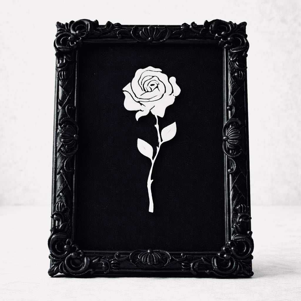 Monarch Rose Kabartma Gül Model Varaklı Siyah Premium Tablo