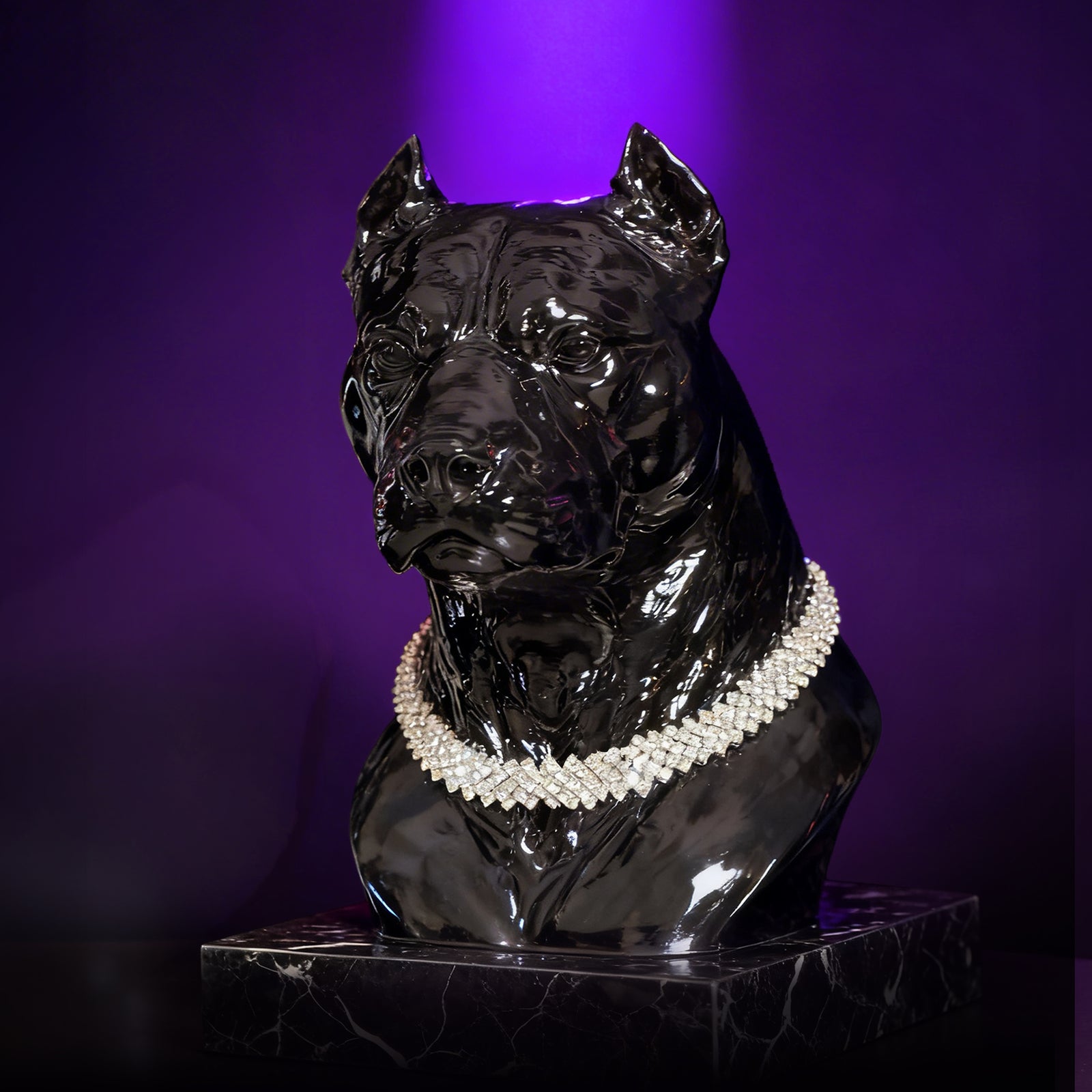 Vegas Pitbull Pırlanta Kolyeli Lüks Dekoratif Pitbull Figürü