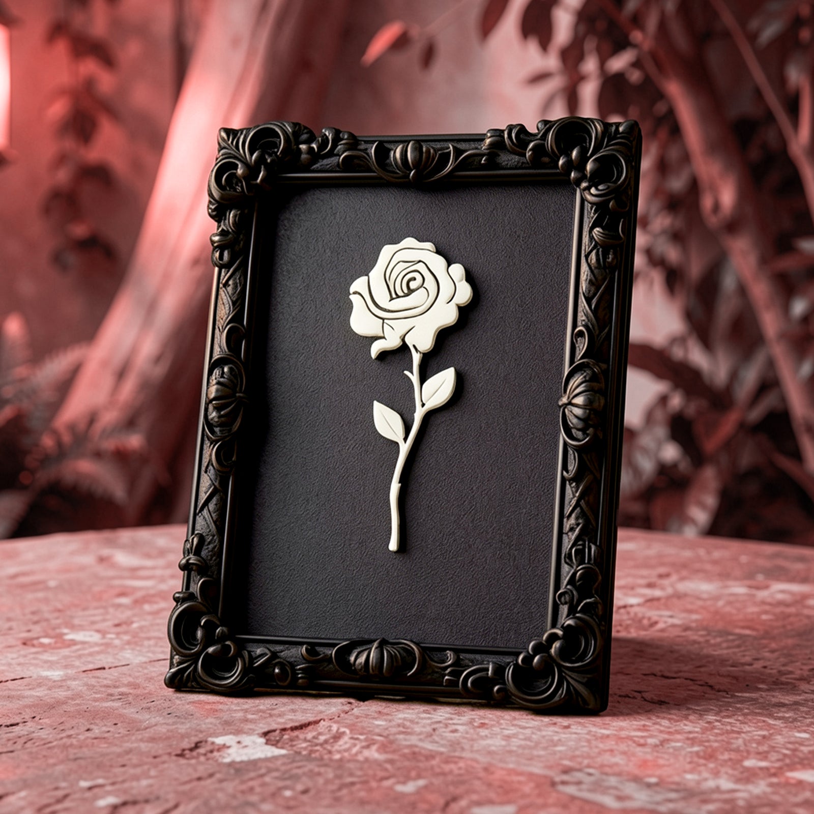 Monarch Rose Kabartma Gül Model Varaklı Siyah Premium Tablo