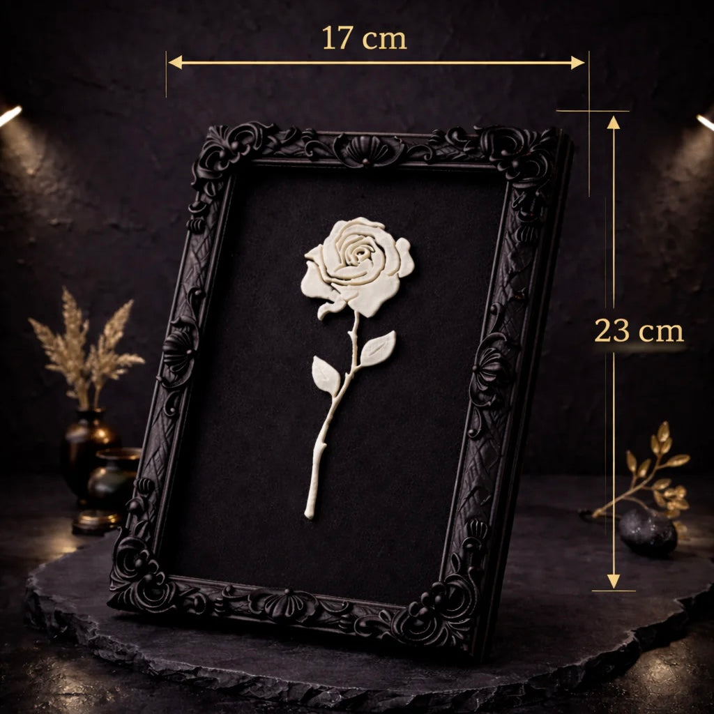 Monarch Rose Kabartma Gül Model Varaklı Siyah Premium Tablo