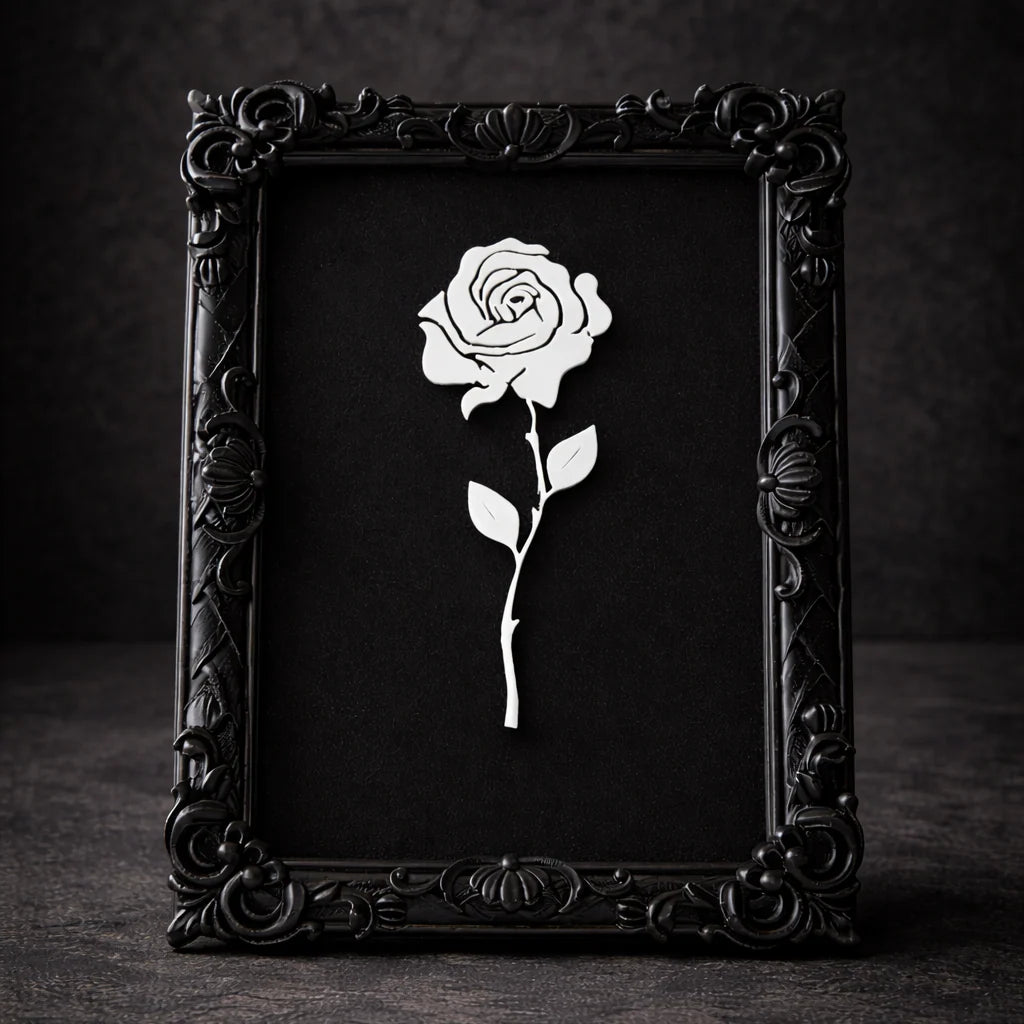 Monarch Rose Kabartma Gül Model Varaklı Siyah Premium Tablo
