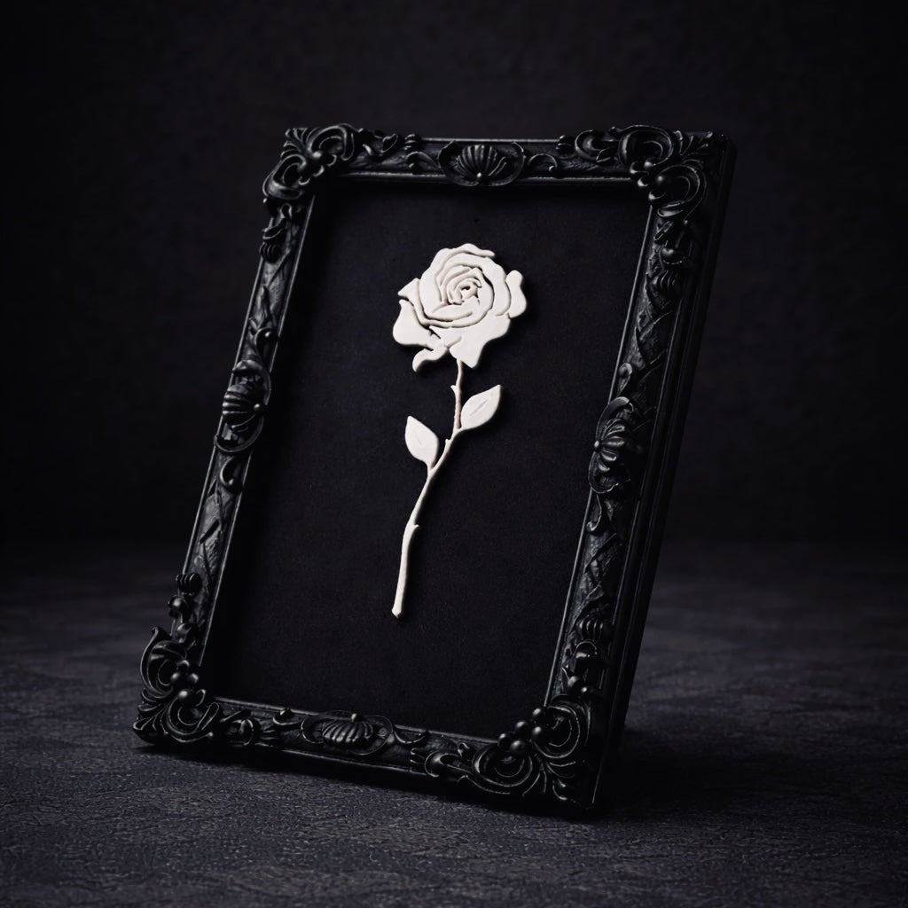 Monarch Rose Kabartma Gül Model Varaklı Siyah Premium Tablo