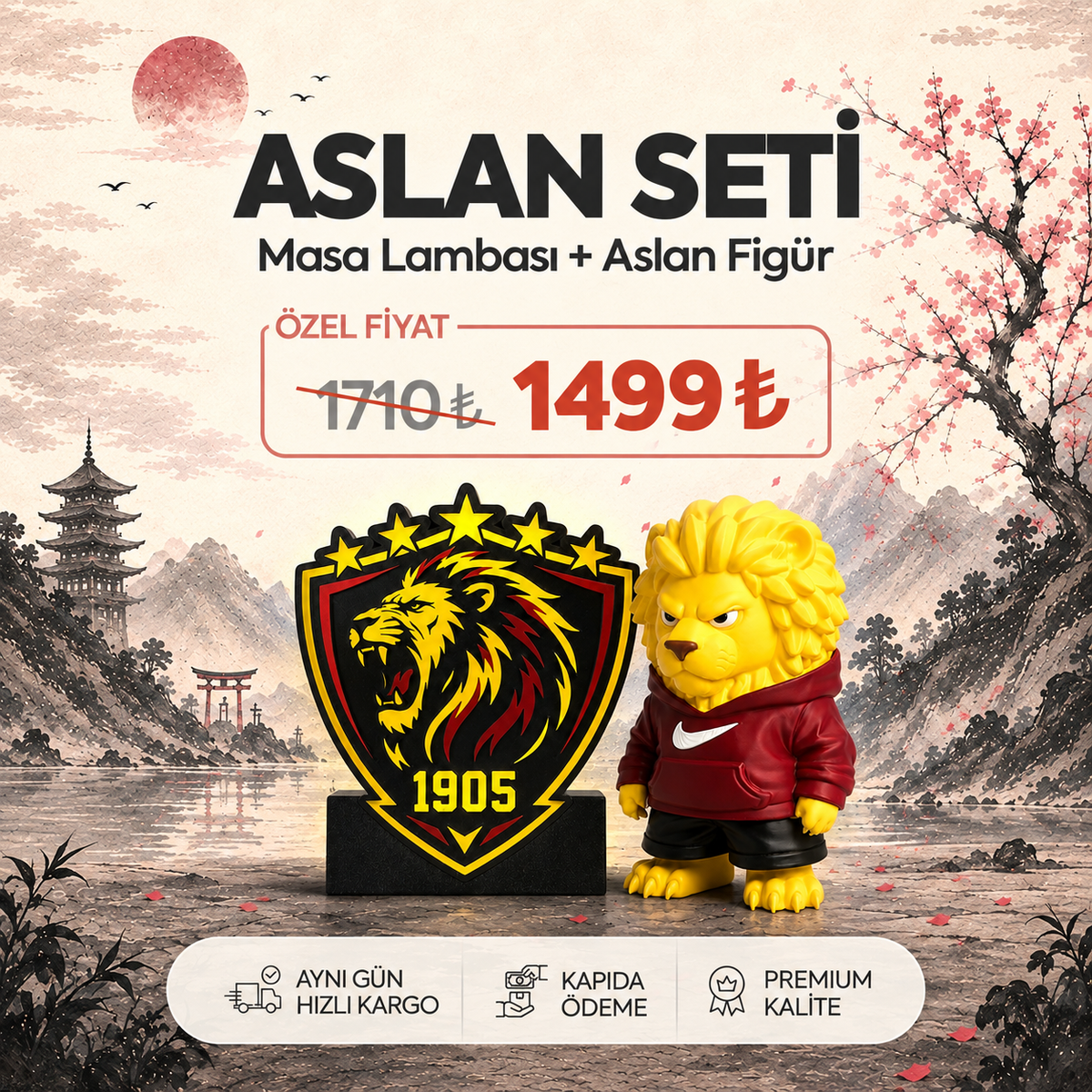 Aslan Seti Kampanyası Aslan Figür + Aslan Masa Lambası