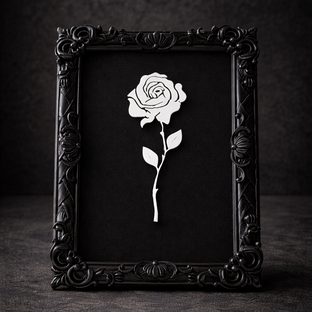 Monarch Rose Kabartma Gül Model Varaklı Beyaz Premium Tablo