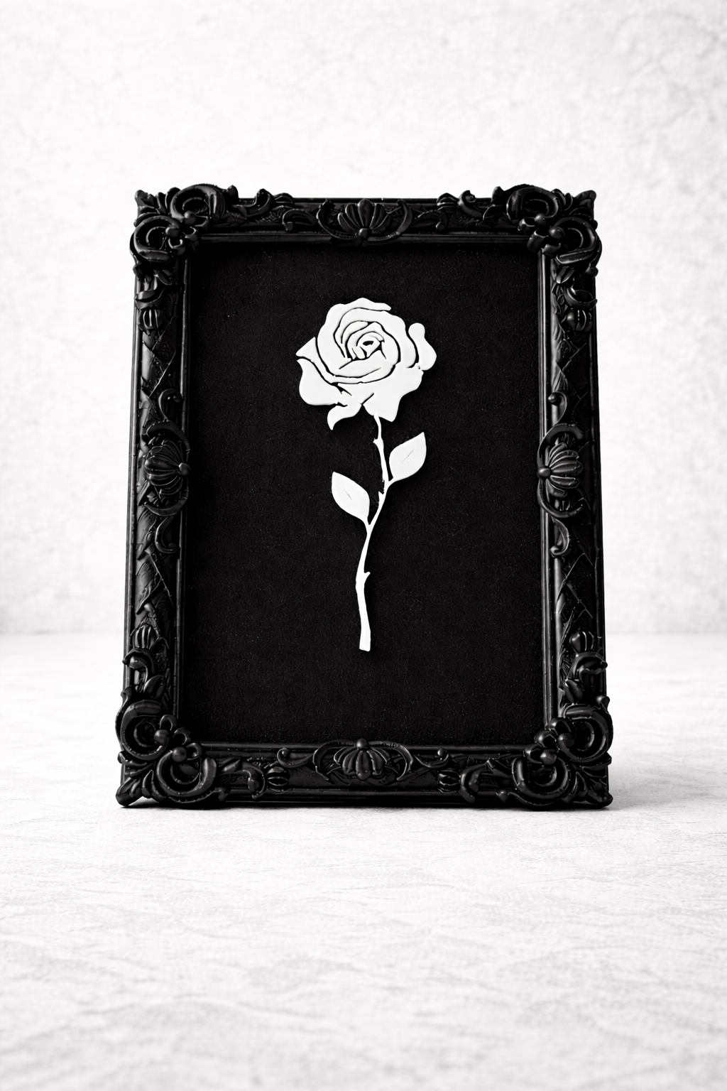 Monarch Rose Kabartma Gül Model Varaklı Beyaz Premium Tablo