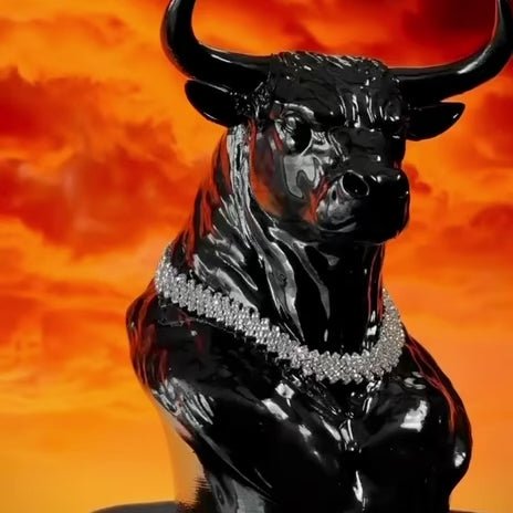 Vegas Bull Pırlanta Kolyeli Lüks Dekoratif Boğa Figürü